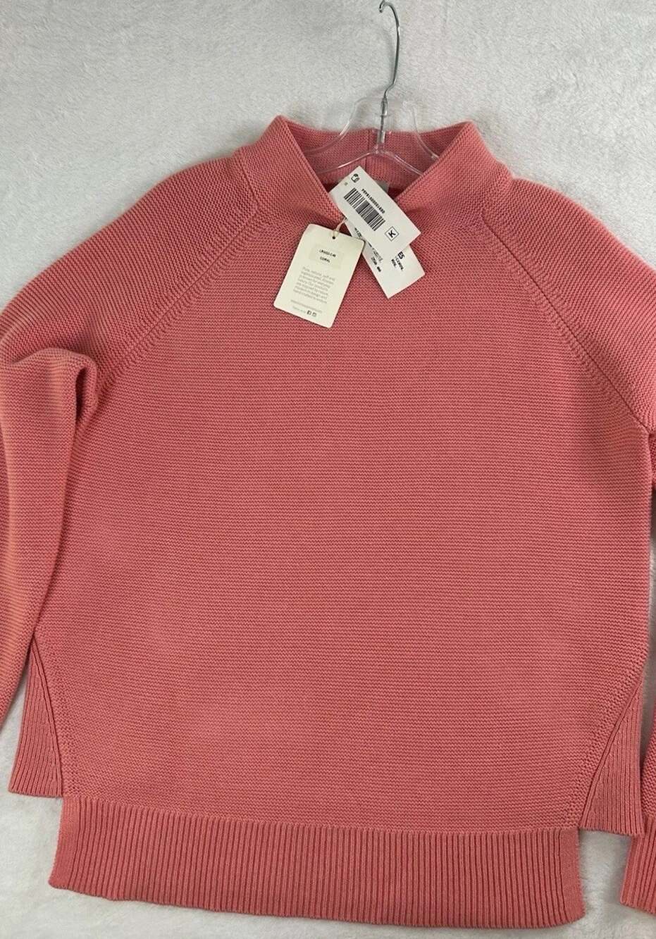NWT! Kinross Women's Garter Funnel Sweater Coral Pink Size Small New With Tags